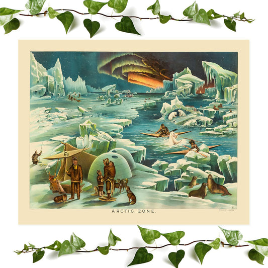 Polar Landscape art print arctic pictorial, vintage wall art room decor