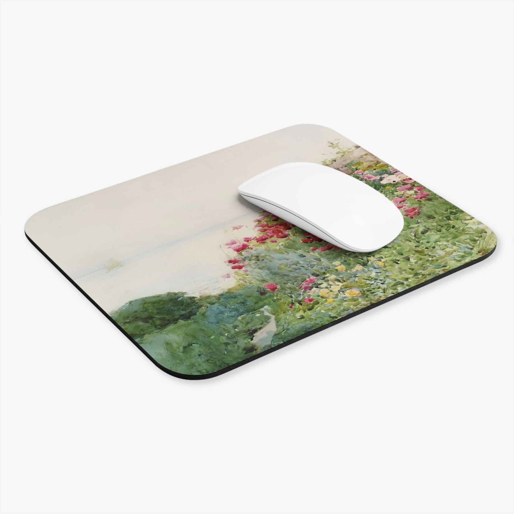 Poppy Computer Desk Mouse Pad With White Mouse