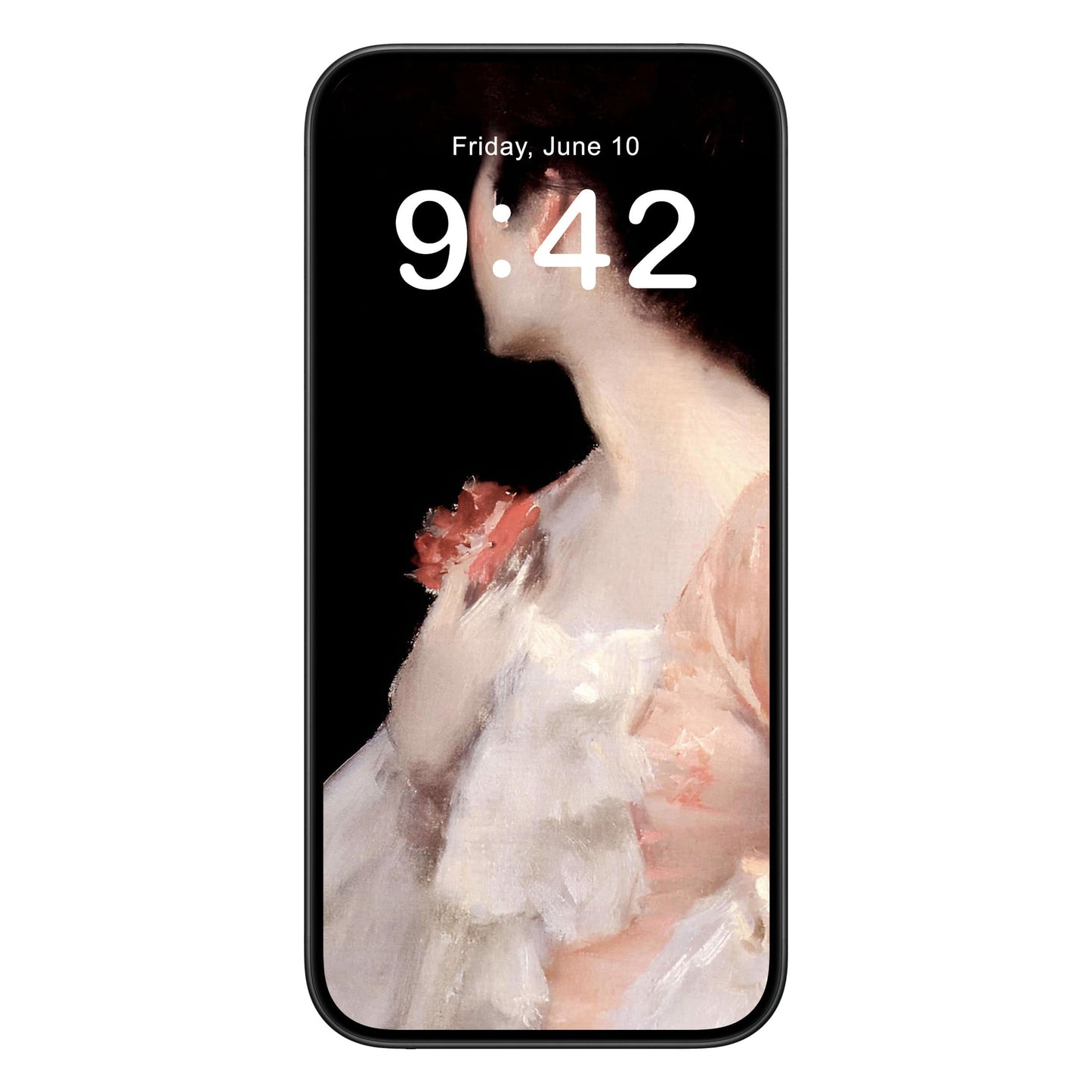 Posing in Pink phone wallpaper background with gilded age aesthetic design shown on a phone lock screen, instant download available.