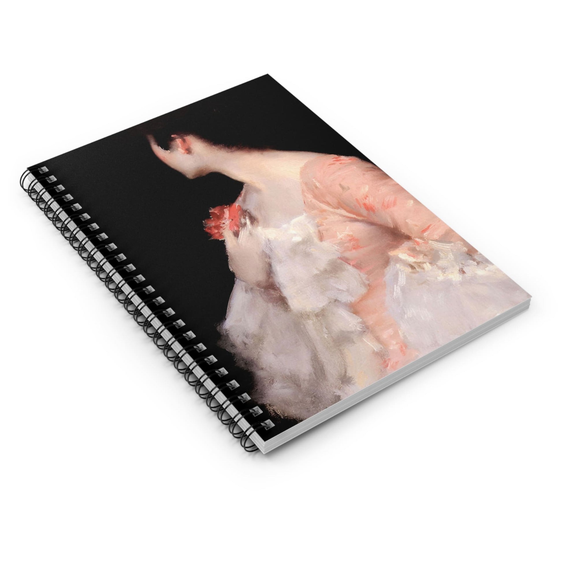 Posing in Pink Spiral Notebook Laying Flat on White Surface