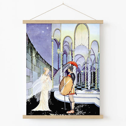 Princess and the Knight Art Print in Wood Hanger Frame on Wall