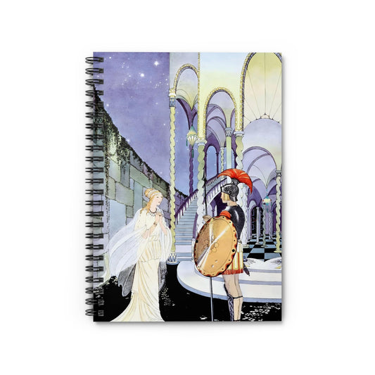 Princess and the Knight Notebook with art nouveau cover, ideal for journals and planners, featuring art nouveau designs of a princess and knight.