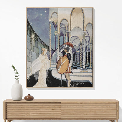 Princess and the Knight Woven Blanket Hanging on a Wall as Framed Wall Art