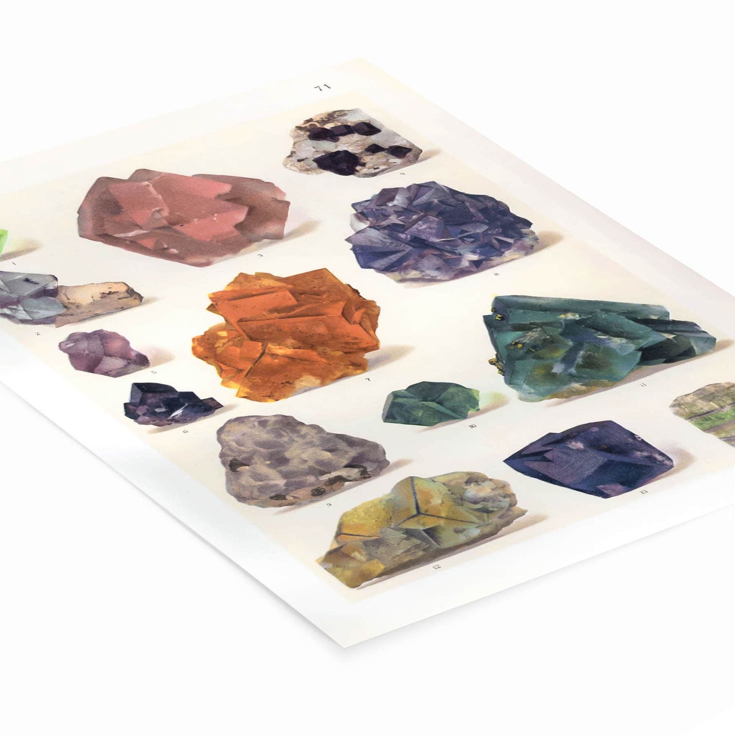 Crystals and Rough Gems Drawing Laying Flat on a White Background