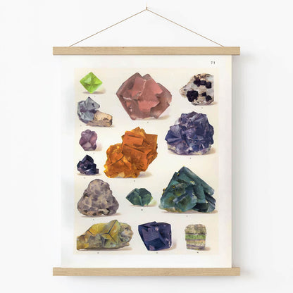 Crystals and Rough Gems Art Print in Wood Hanger Frame on Wall