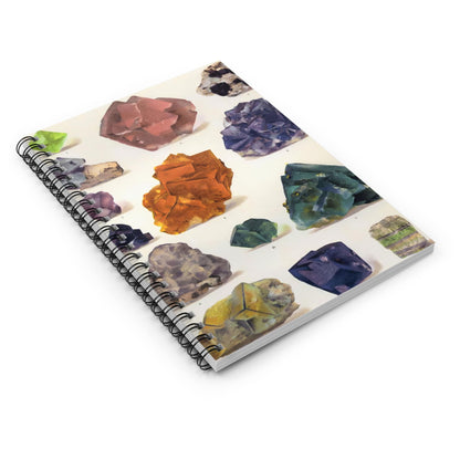 Raw Colorful Gemstones Spiral Notebook Laying Flat on White Surface