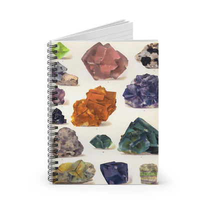 Raw Colorful Gemstones Spiral Notebook Standing up on White Desk
