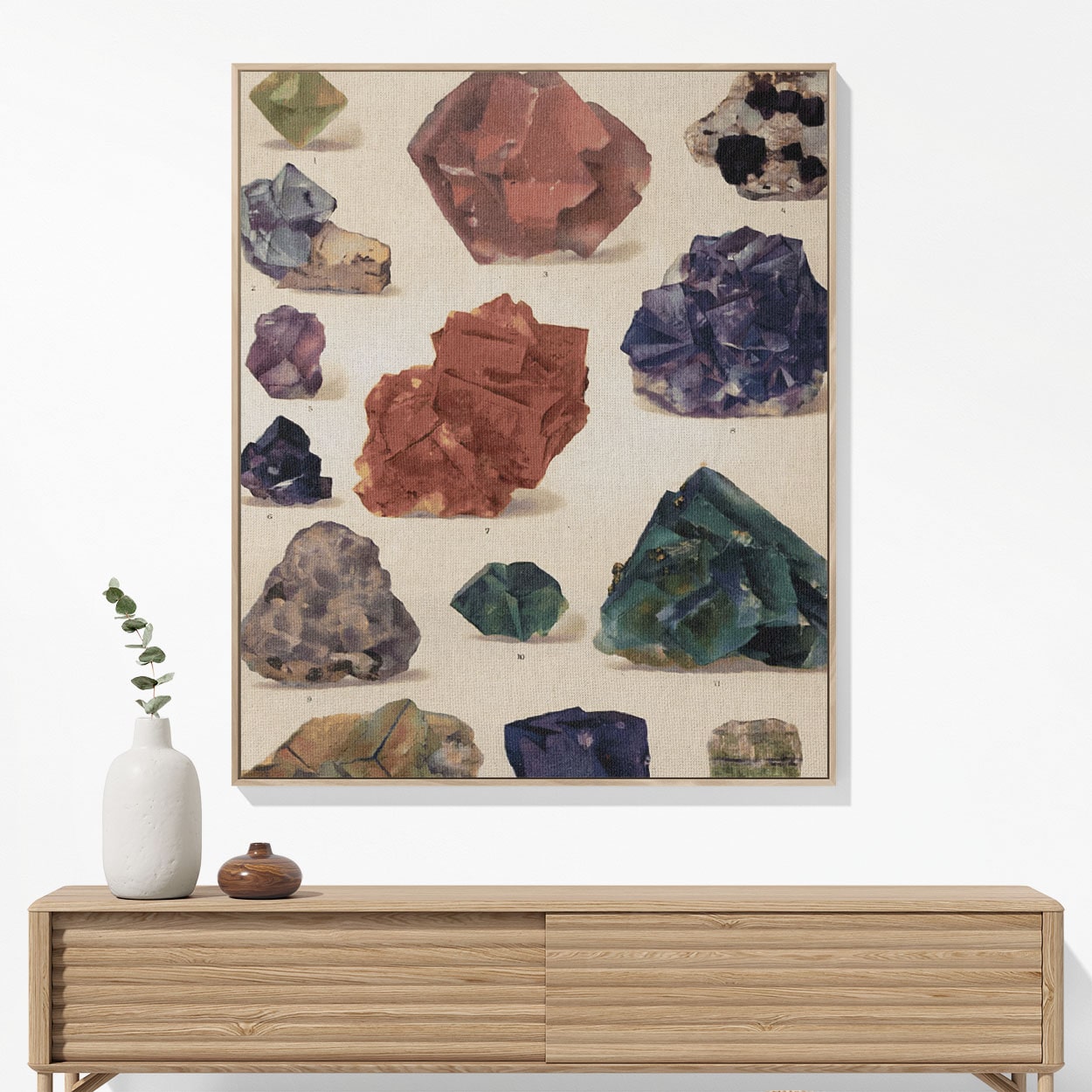 Raw Colorful Gemstones Woven Blanket Woven Blanket Hanging on a Wall as Framed Wall Art
