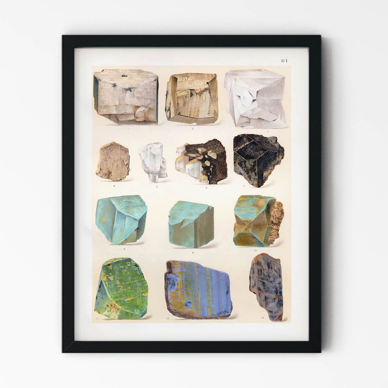 Raw Crystals and Gemstones Art Print in Black Picture Frame