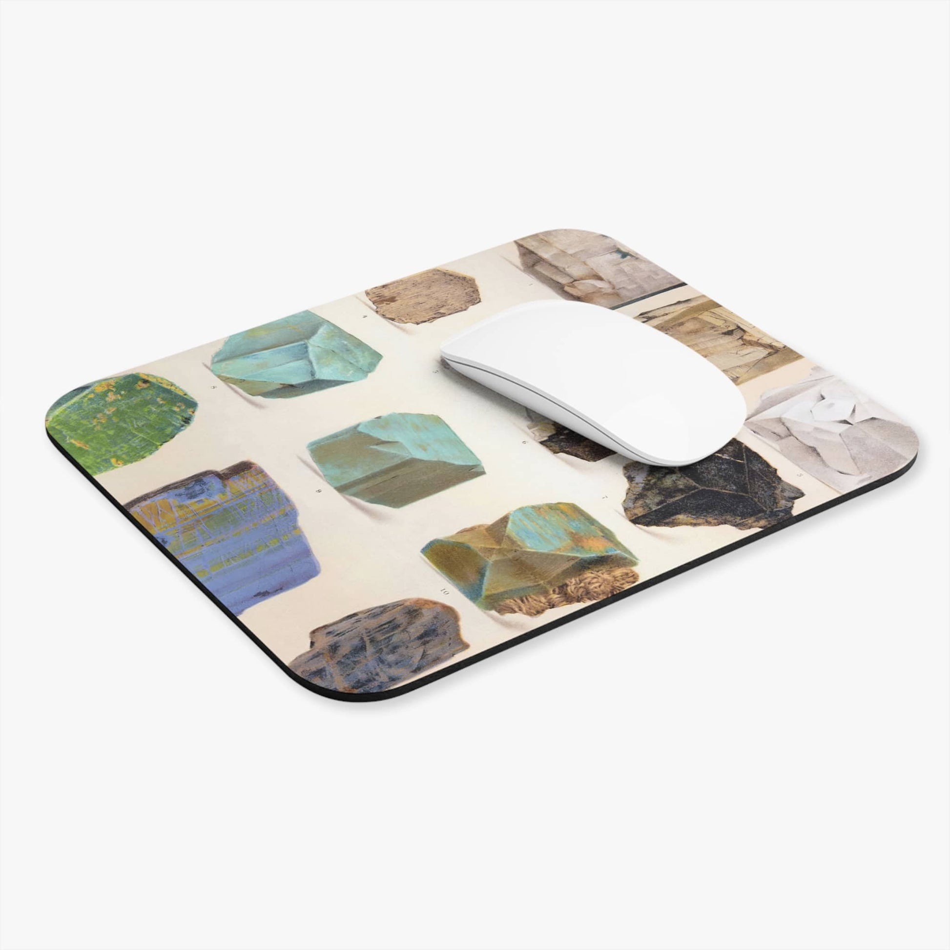 Raw Crystals and Gemstones Computer Desk Mouse Pad With White Mouse