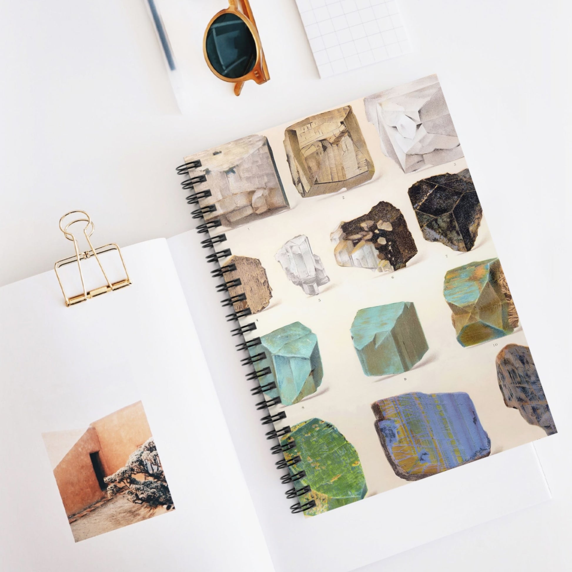 Raw Crystals and Gemstones Spiral Notebook Displayed on Desk