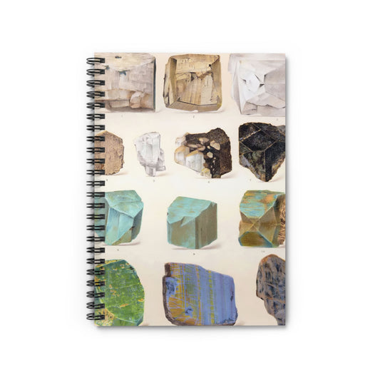 Raw Crystals and Gemstones Notebook with aquamarine cover, perfect for journaling and planning, featuring raw crystal and gemstone designs.