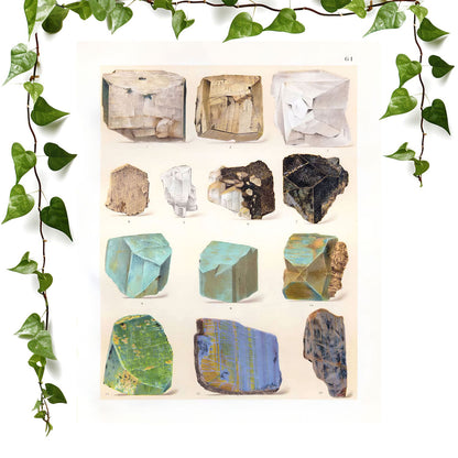 Raw Crystals and Gemstones art prints featuring a aquamarine, vintage wall art room decor