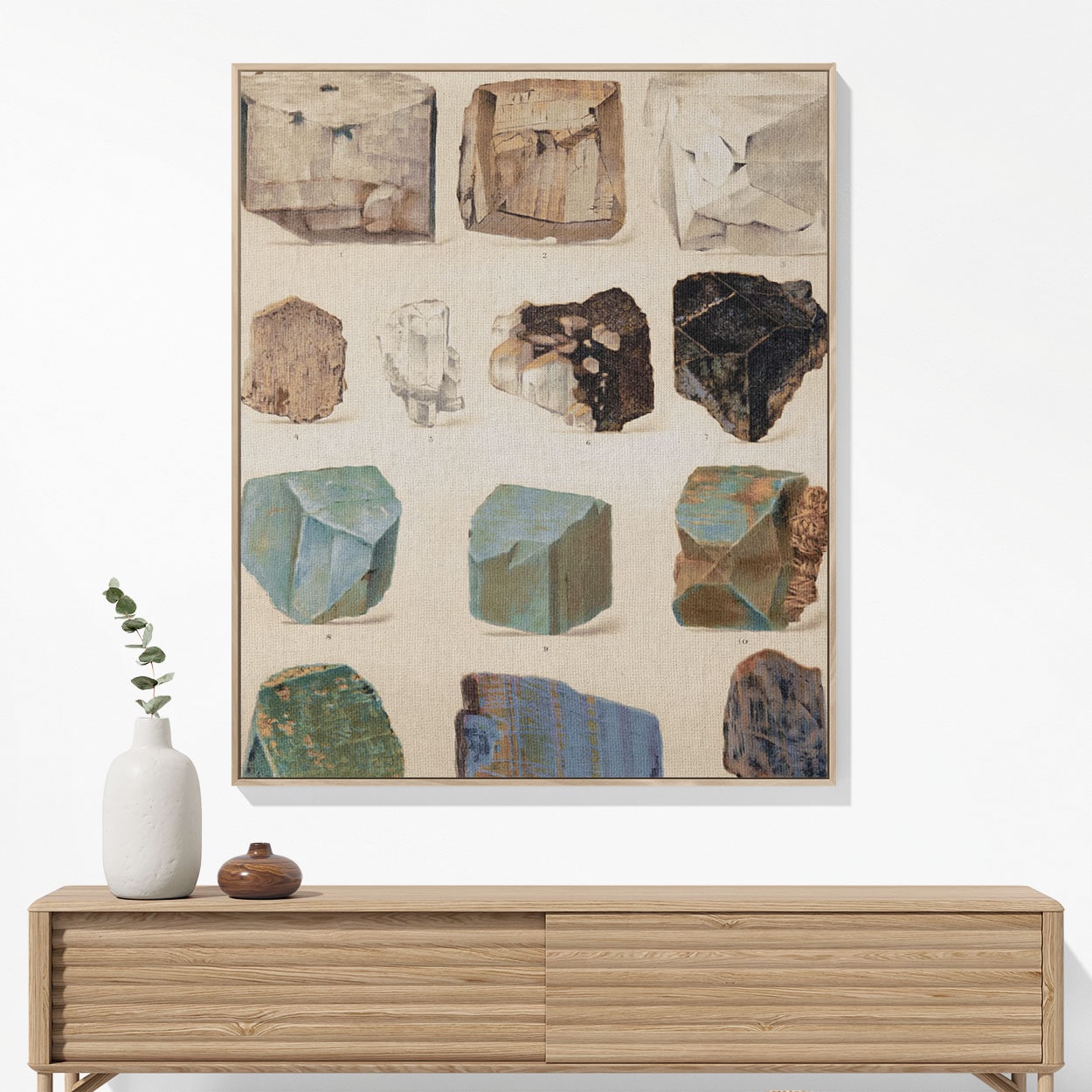 Raw Crystals and Gemstones Woven Blanket Woven Blanket Hanging on a Wall as Framed Wall Art