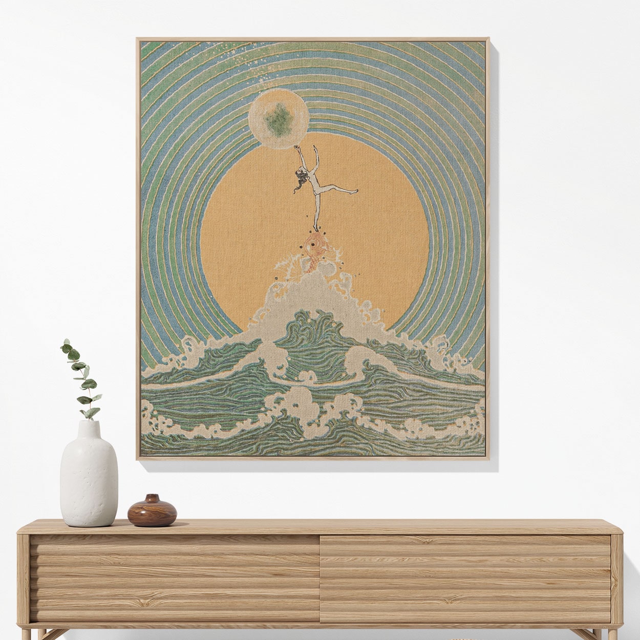 Reach for the Moon Woven Blanket Woven Blanket Hanging on a Wall as Framed Wall Art