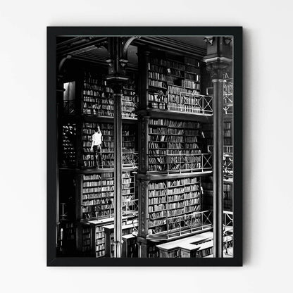 Black and White Library Picture in Black Picture Frame