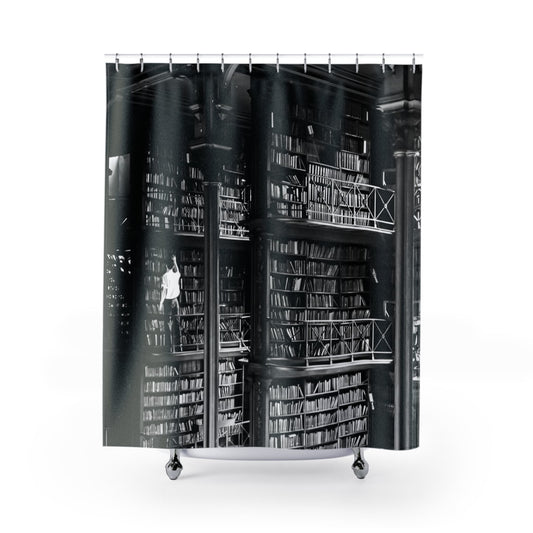 Reading Aesthetic Shower Curtain with library design, scholarly bathroom decor featuring a library theme.