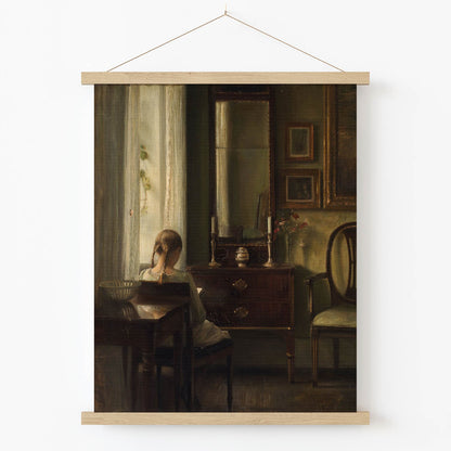 A Quiet Read Art Print in Wood Hanger Frame on Wall