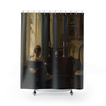 Reading Room Shower Curtain with a quiet read design, calming bathroom decor featuring a serene reading scene.