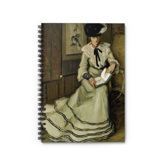 Reading Room Notebook with woman reading cover, great for book lovers, featuring cozy reading room scenes.