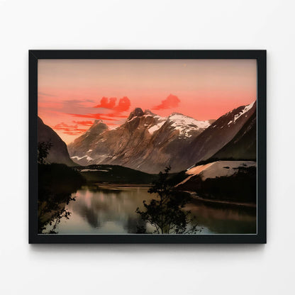 Mountains and Lake Nature Picture in Black Picture Frame