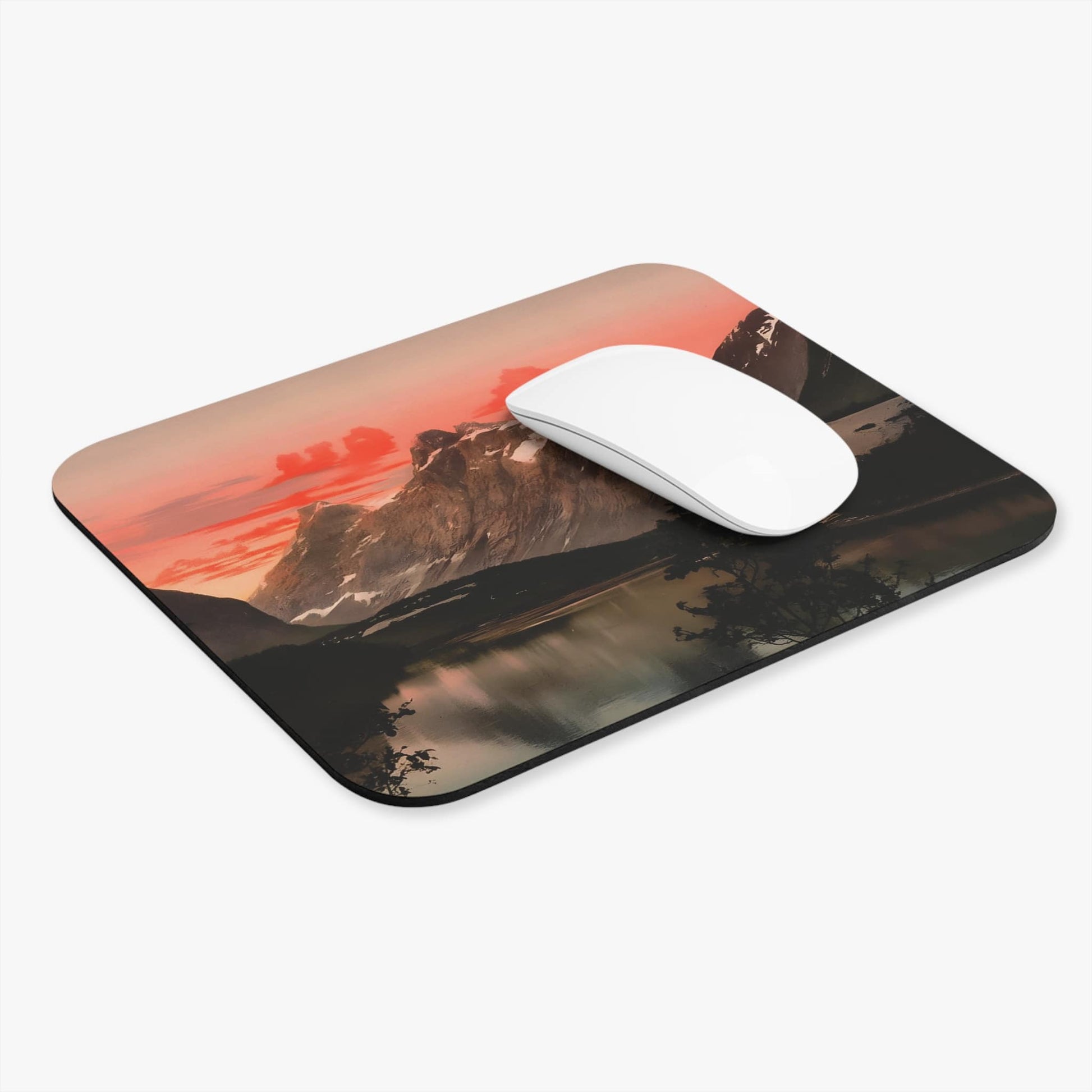 Red Mountain Sunset Computer Desk Mouse Pad With White Mouse