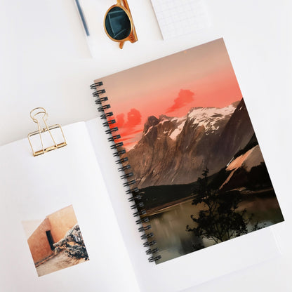 Red Mountain Sunset Spiral Notebook Displayed on Desk