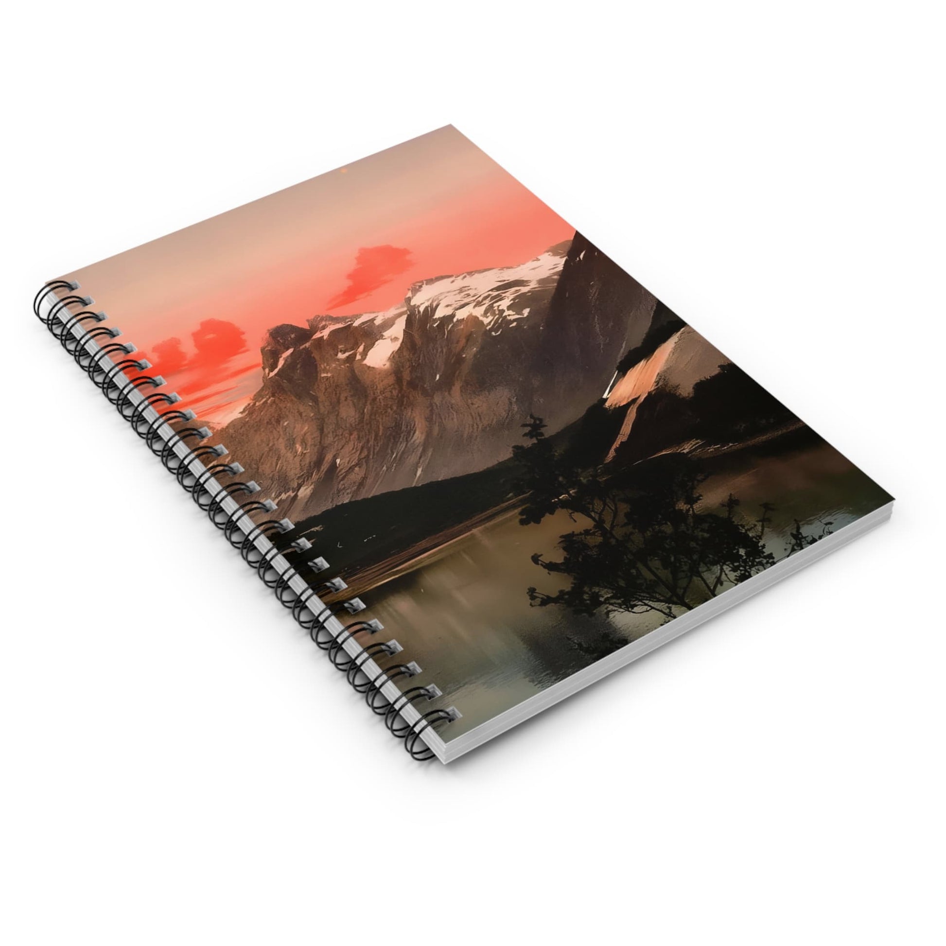 Red Mountain Sunset Spiral Notebook Laying Flat on White Surface