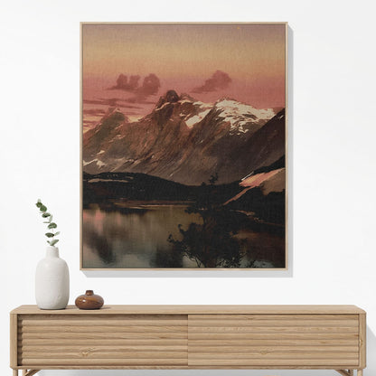 Red Mountain Sunset Woven Blanket Woven Blanket Hanging on a Wall as Framed Wall Art