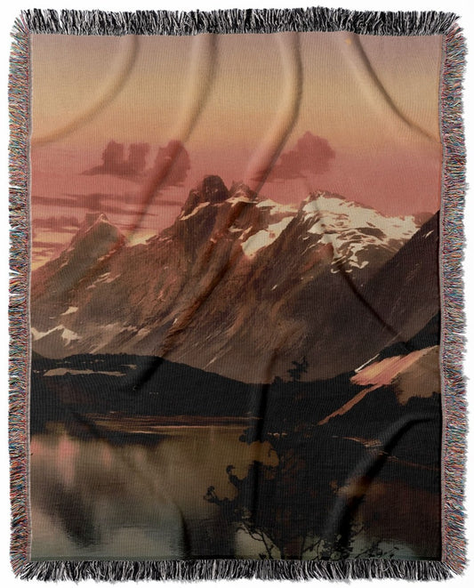 Red Mountain Sunset woven throw blanket, crafted from 100% cotton, offering a soft and cozy texture with a landscapes theme for home decor.