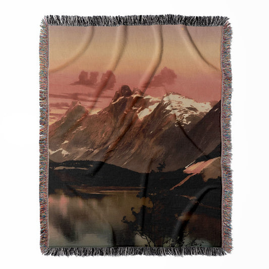 Red Mountain Sunset woven throw blanket, crafted from 100% cotton, offering a soft and cozy texture with a landscapes theme for home decor.