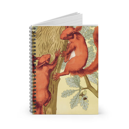 Red Squirrels Spiral Notebook Standing up on White Desk