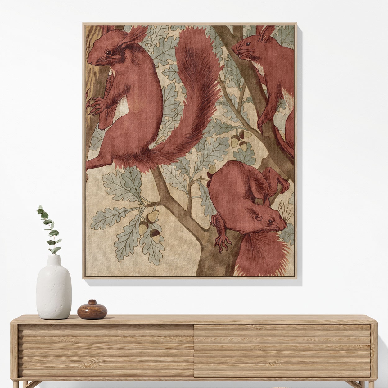 Red Squirrels Woven Blanket Woven Blanket Hanging on a Wall as Framed Wall Art