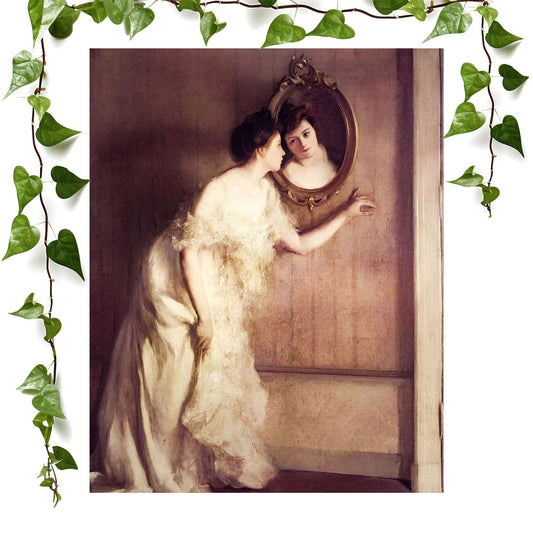 Reflection art prints featuring a victorian era girl, vintage wall art room decor