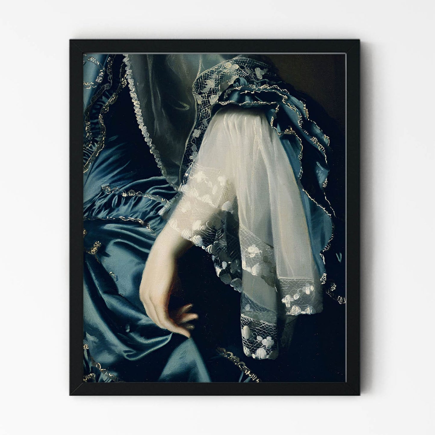Aesthetic Sapphire Blue Dress Painting in Black Picture Frame