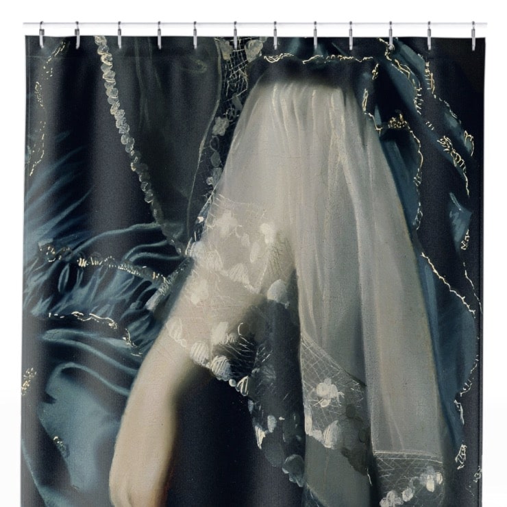 Renaissance Fashion Shower Curtain Close Up, Dark Academia Shower Curtains