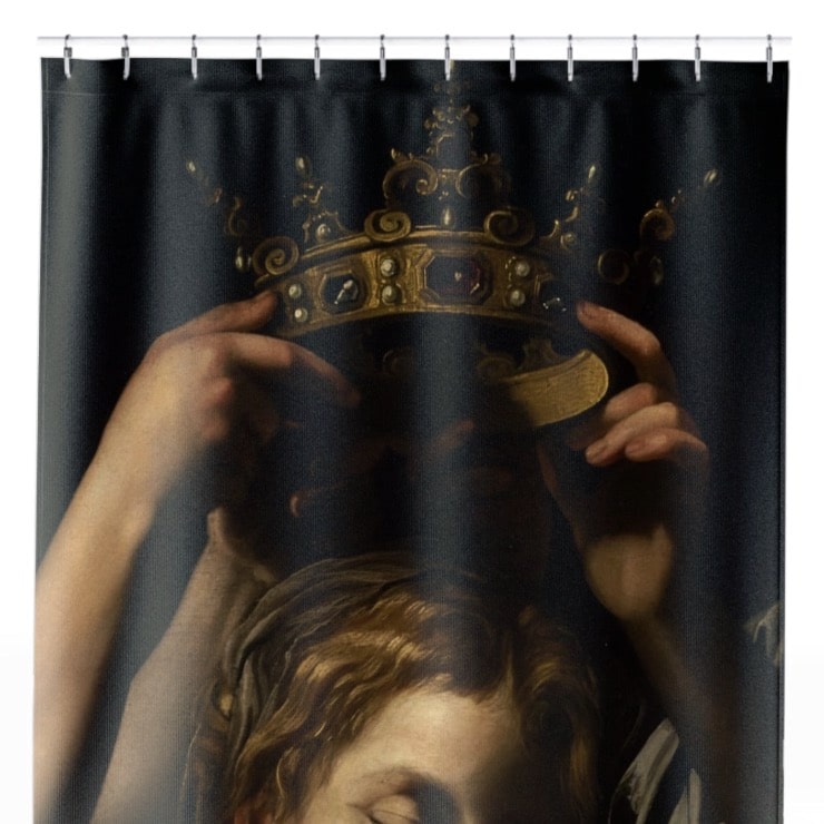 Renaissance Queen Shower Curtain Close Up, Dark Academia Shower Curtains