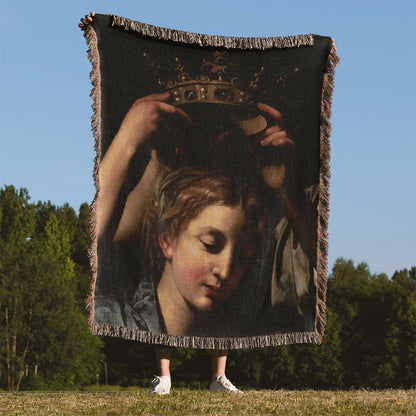 Renaissance Queen Woven Blanket Held Up Outside