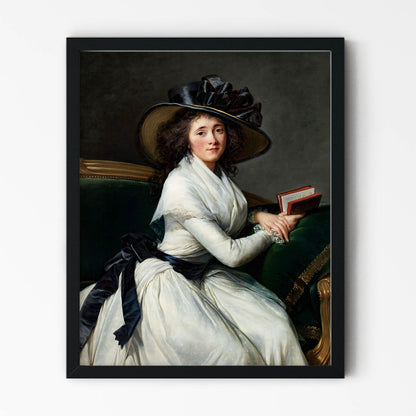 Woman in a Back Hat Painting in Black Picture Frame