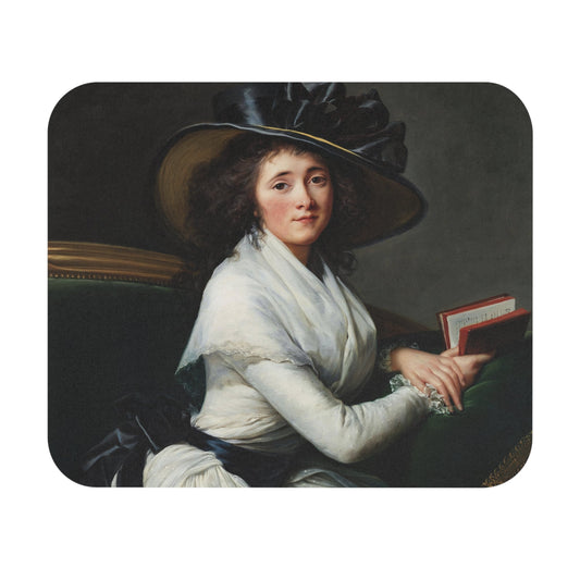 Renaissance Reading Mouse Pad showcasing an elegant woman in a black hat, enhancing desk and office decor.