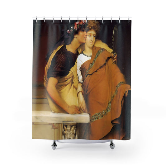 Renaissance Youth Shower Curtain with two lovers design, romantic bathroom decor featuring a Renaissance theme.