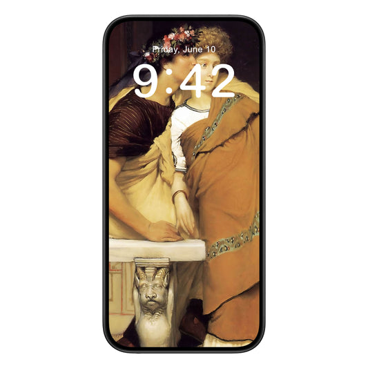 Renaissance Youth phone wallpaper background with two lovers design shown on a phone lock screen, instant download available.