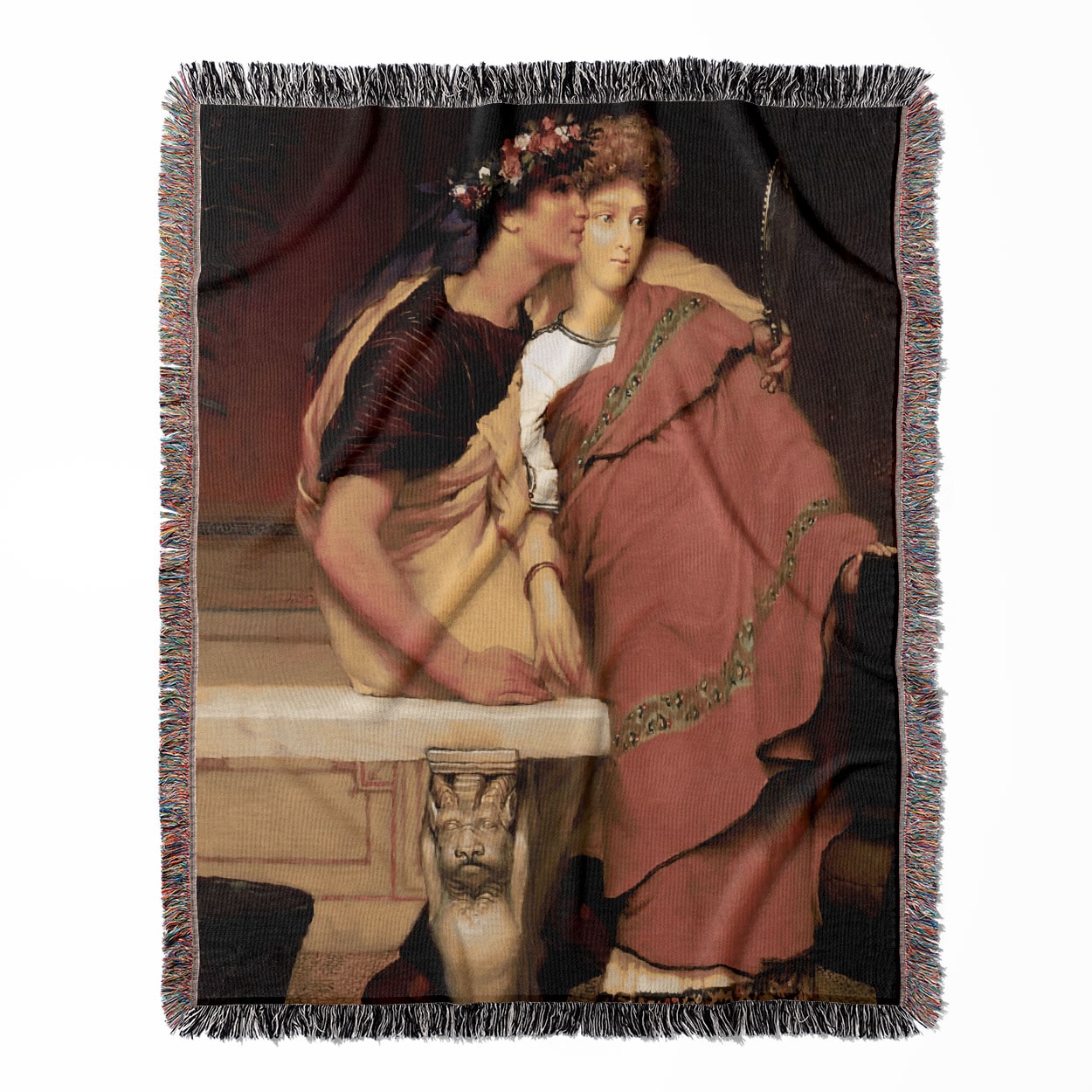 Renaissance Youth woven throw blanket, made of 100% cotton, featuring a soft and cozy texture with two lovers for home decor.