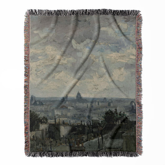Revitalized Vintage woven throw blanket, crafted from 100% cotton, offering a soft and cozy texture with a Paris by Van Gogh design for home decor.