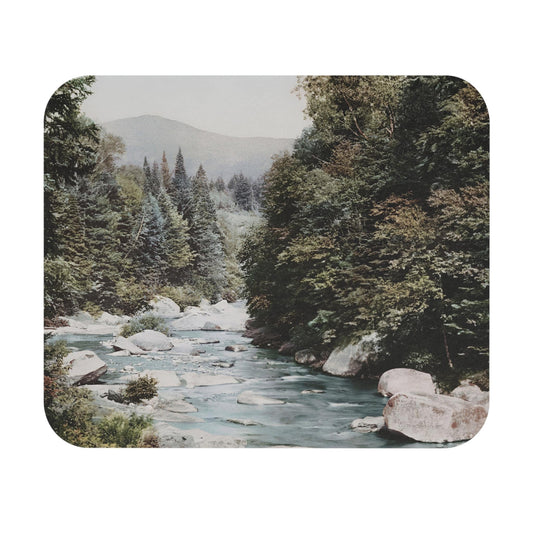 River Mouse Pad featuring peaceful mountains scenic view, ideal for desk and office decor.