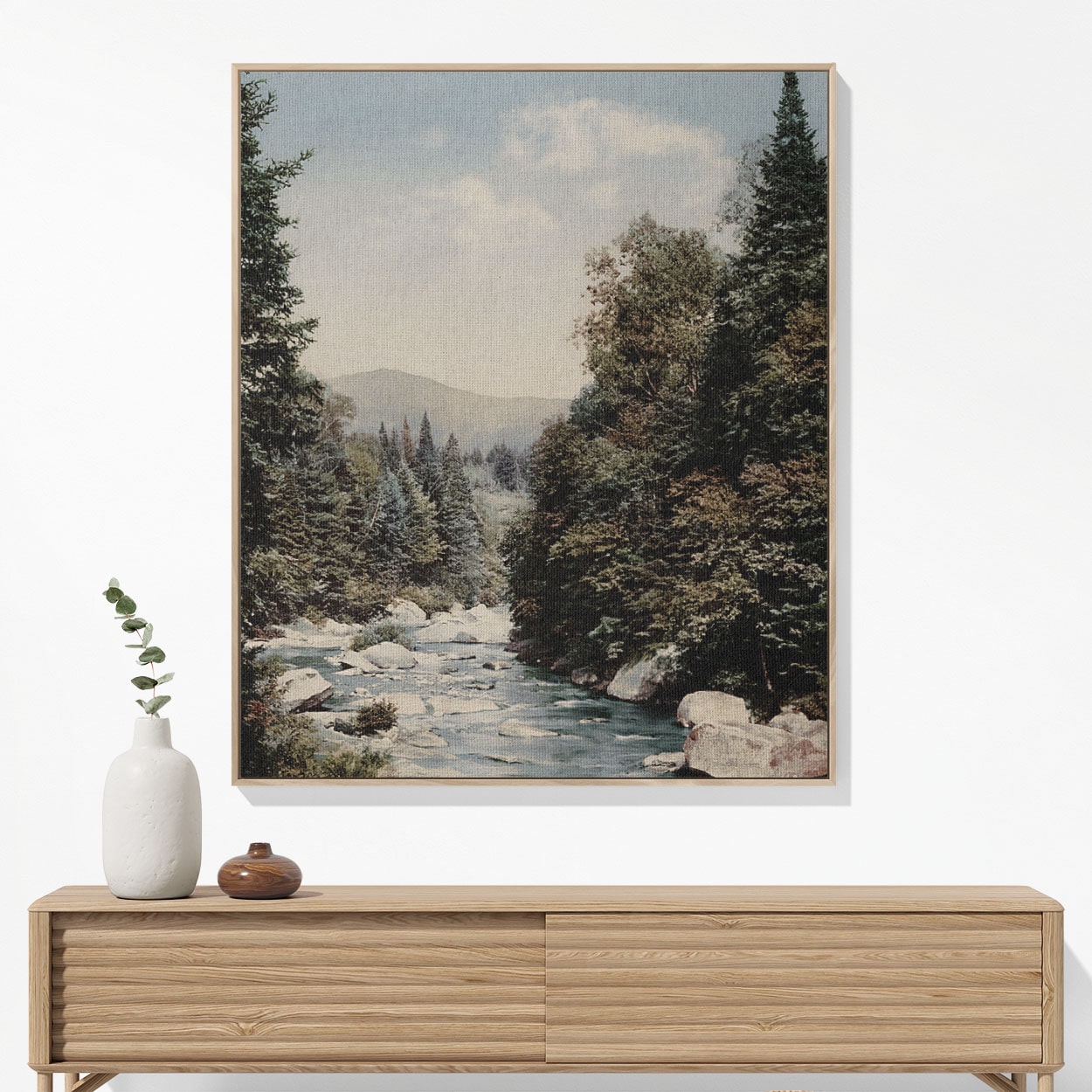 River Woven Blanket Hanging on a Wall as Framed Wall Art