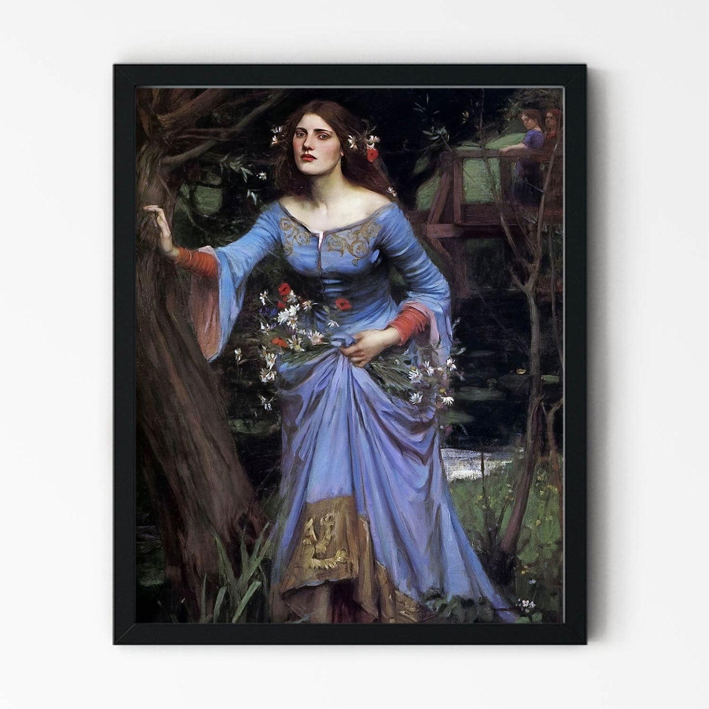 Woman in a Blue Dress Painting in Black Picture Frame