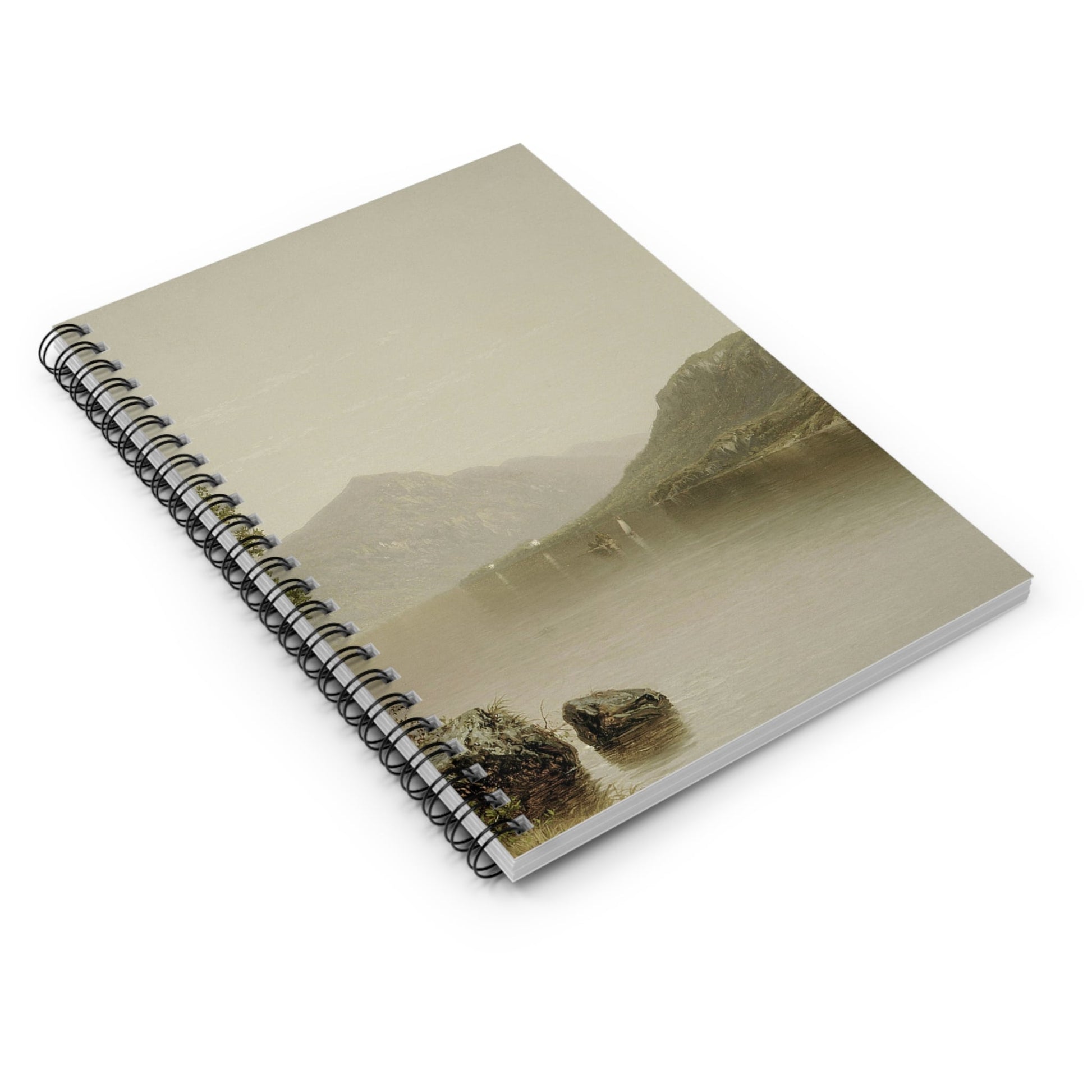 Sage Green Spiral Notebook Laying Flat on White Surface