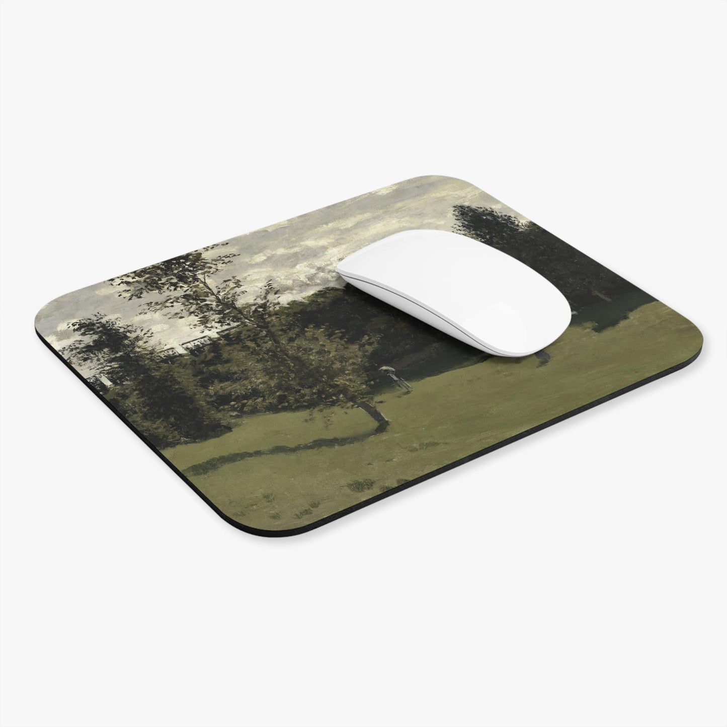 Sage Green Landscape Computer Desk Mouse Pad With White Mouse