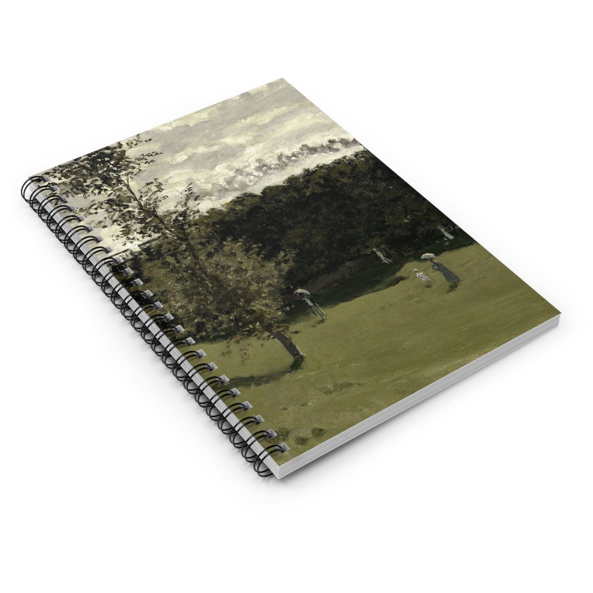 Sage Green Landscape Spiral Notebook Laying Flat on White Surface